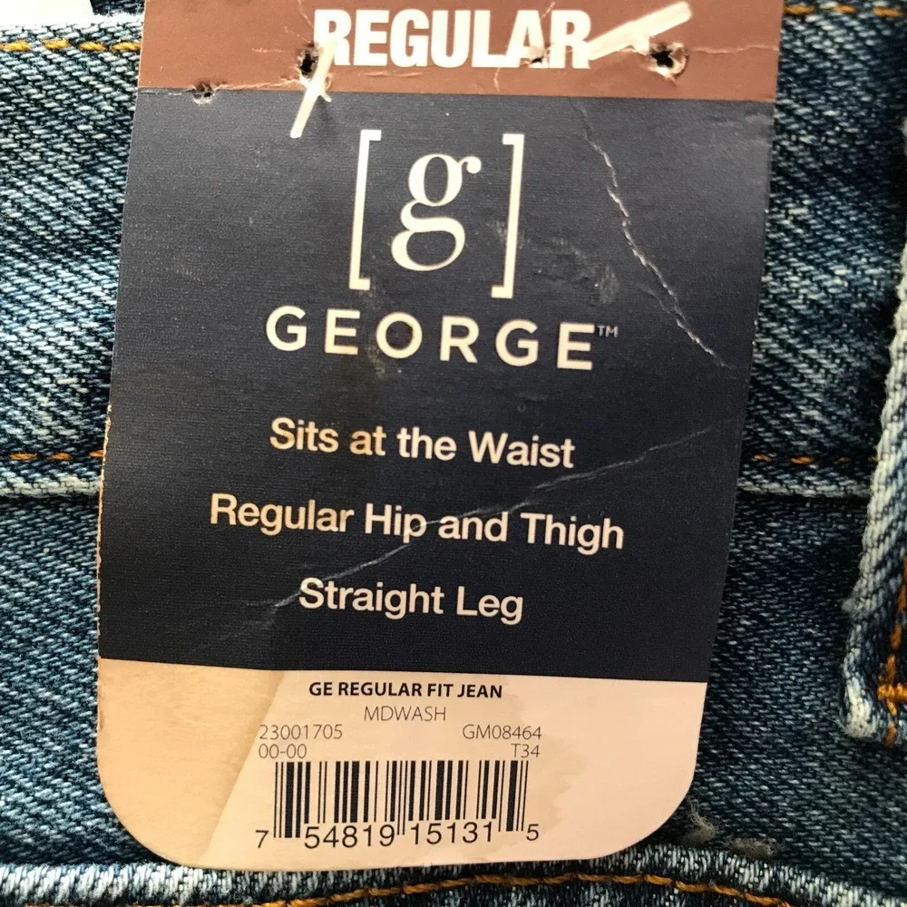 George‎ Regular Fit Jeans Mens 46x30 Straight Leg Blue Denim Cotton Medium Wash